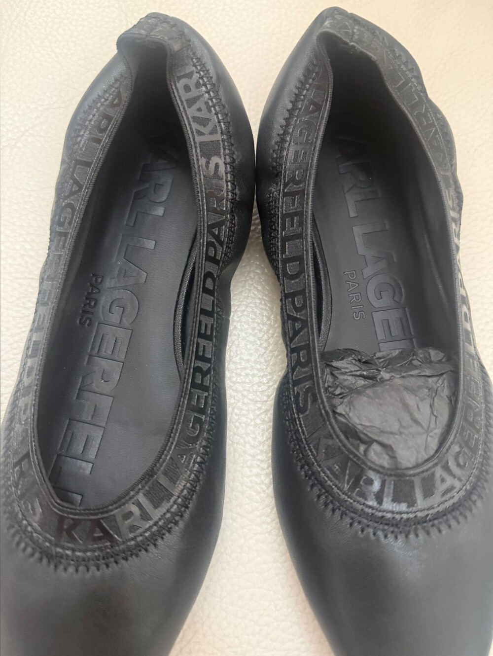 Karl Lagerfeld Black Pointed Leather Ballet Flats - Picture 4 of 5